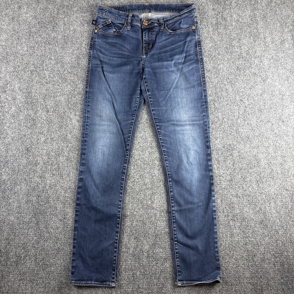 Rock & Republic Women's Size 12 Whiskered Straight Skinny Jeans Medium Dark Wash
